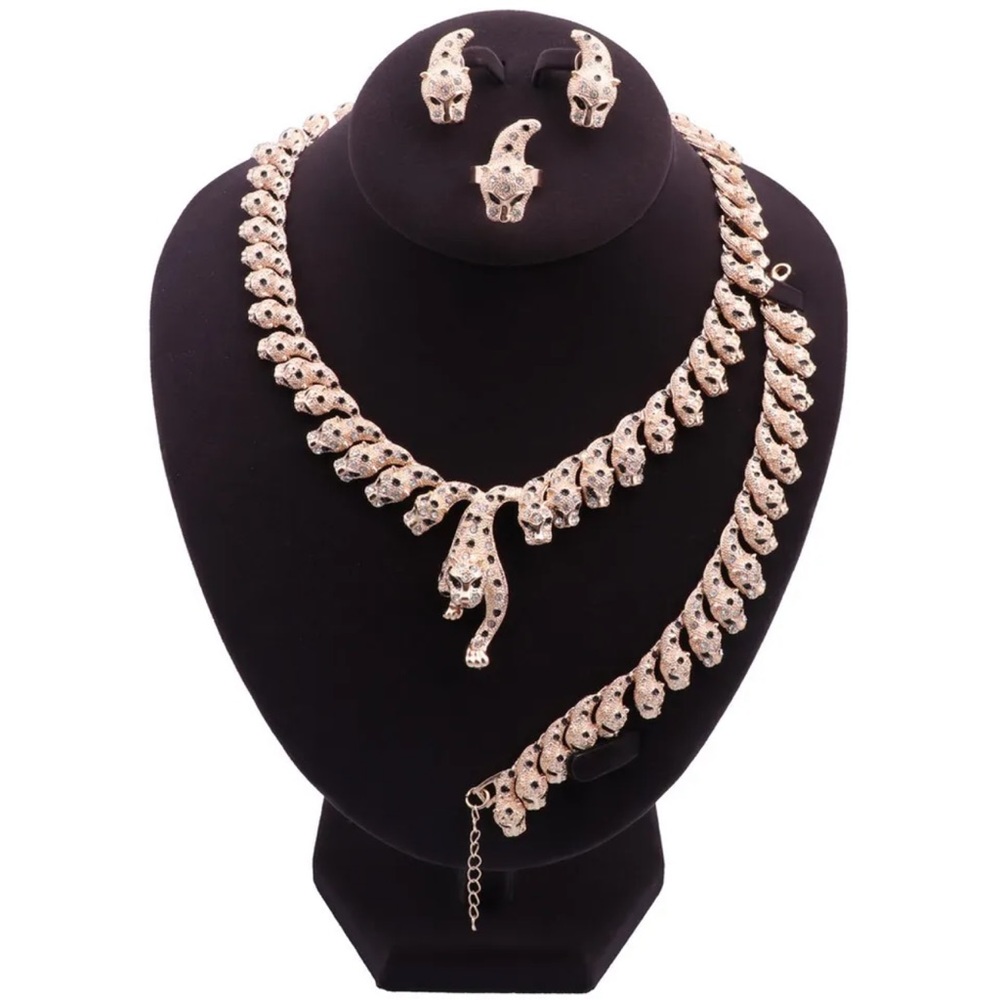 Gold-Plated Crystal Leopard Necklace, Bracelet, Earrings & Ring